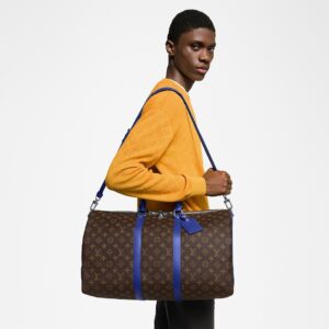 Alternative view of Louis Vuitton Keepall Bandouliere 50 Travel Bag 19.7in/ 50cm Brown/ Indigo Blue Silver Hardware M12633