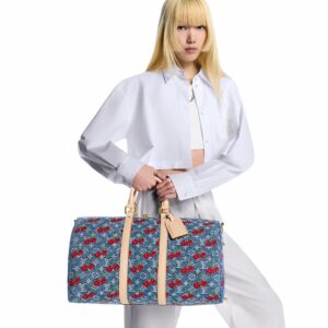 Alternative view of Louis Vuitton LV x TM Keepall Bandouliere 45 Travel Bag 17.7in/ 45cm Cherry Denim Gold Hardware M13875