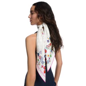 Alternative view of Louis Vuitton LV x TM Monogram Superflat Flowers Square 90 Scarf White For Women M96263