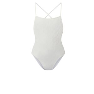 Louis Vuitton Monogram Jacquard One-Piece Swimsuit White For Women 1AFUY3