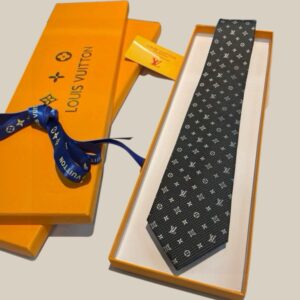Alternative view of Louis Vuitton Signature Monogram Silk Tie Dark Charcoal Grey For Men