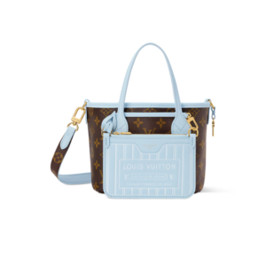 Louis Vuitton Neverfull Bandouliere Inside Out BB Tote Bag 10.4in/ 26cm Monogram Sky Blue Gold Hardware For Women M28336