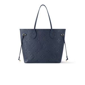 Louis Vuitton Neverfull MM Tote Bag 12.2in/ 31cm Navy Blue Monogram Empreinte Gold Hardware For Women M47143