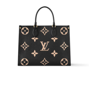 Louis Vuitton OnTheGo MM Tote Bag 13.8in/ 35cm Black/Beige Gold Hardware For Women M45495