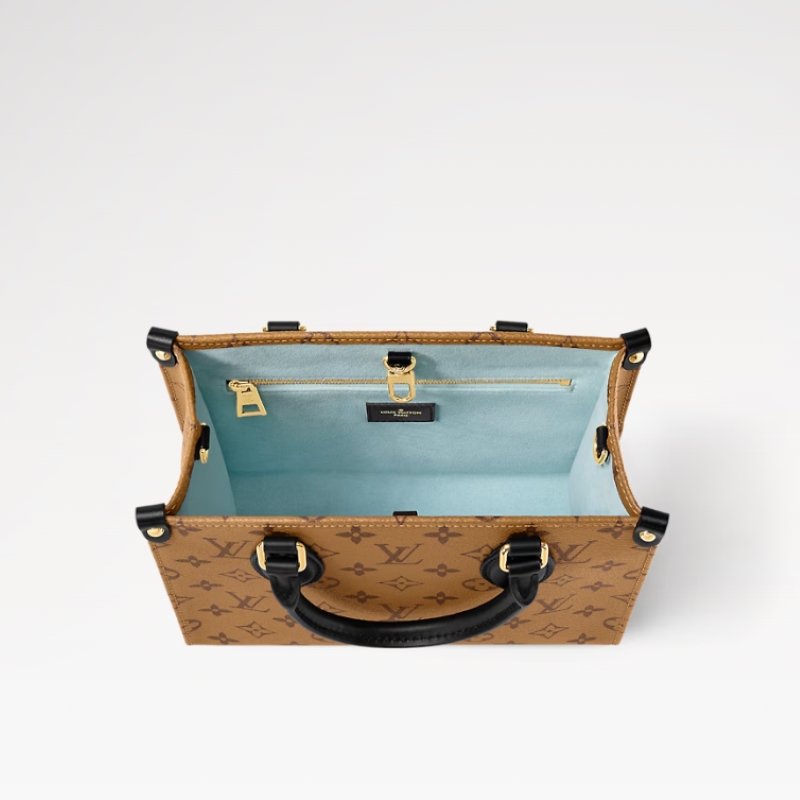 Louis Vuitton OnTheGo PM Tote Bag 9.8in/ 25cm Monogram Reverse Brown Gold Hardware For Women M47199 - Image 3