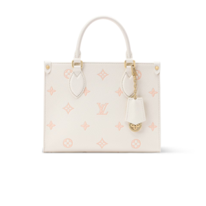 Louis Vuitton OnTheGo PM Tote Bag 9.8in/ 25cm Milky White/ Peach Gold Hardware For Women M28313