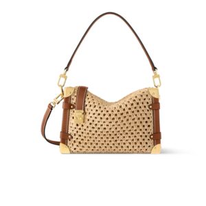 Louis Vuitton Side Trunk MM Shoulder Bag 9.3in/ 23.5cm Natural/ Brown Raffia Gold Hardware For Women M14405