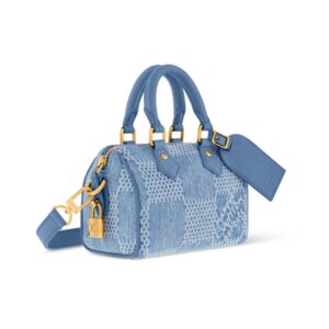 Alternative view of Louis Vuitton Speedy 18 Bandouliere Top Handle Bag 7.1in/ 18cm Denim Blue Gold Hardware For Men N00208