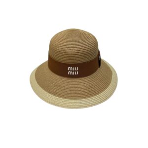 Miu Miu Wide Brim Sun Hat Raffia Dark Beige For Women 57cm/22.4in
