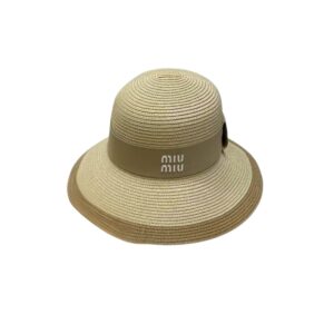Miu Miu Wide Brim Sun Hat Raffia Beige For Women 57cm/22.4in
