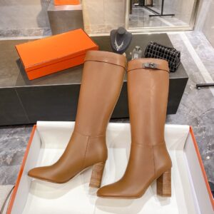 Hermes High Heel Boots Brown For Women 3.54in/9cm