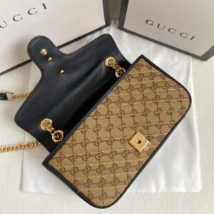 Alternative view of Gucci Marmont Small Shoulder Bag Beige/Ebony Diagonal Matelassé Original GG Canvas For Women 10in/26cm 443497 HVKEG 9772