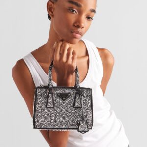 Alternative view of Prada Galleria Satin Mini Top Handle Bag 7.9in/ 20cm With Crystals Black Silver Hardware For Women 1BA906_2AWL_F063R_V_EOY