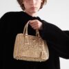 Prada Galleria Satin Mini Top Handle Bag 7.9in/ 20cm Crystals Platinum Gold Hardware For Women 1BA906_2AWL_F0522_V_EOY - Image 2