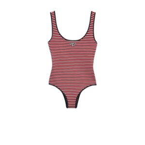 Prada Striped Interlock Jersey One-Piece Swimsuit Black/Red For Women 70221_16ZS_F0N98_S_OOO