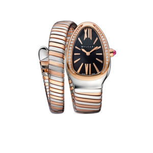 Bvlgari Serpenti Tubogas Watch Silver/Rose Gold Toned Black Dial 35mm For Women 103823