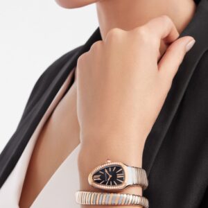 Alternative view of Bvlgari Serpenti Tubogas Watch Silver/Rose Gold Toned Black Dial 35mm For Women 103823