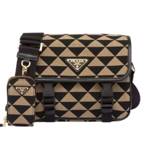 Prada Symbole Embroidered Fabric Bag In Beige For Women 8.6 in/ 22 cm 2VD034_2FKL_F0Y30_V_XOP