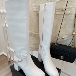 Chanel Women's High Boots With Chain White For Women 3.7in/ 9.5cm