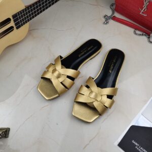 Saint Laurent Women's Tribute Flat Mules Gold For Women YSL