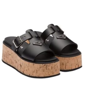 Prada Wedge Platform Sandals Black For Women 2.9 in/ 7.5 cm 1XX641_3LLP_F0002_F_075