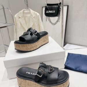 Alternative view of Prada Wedge Platform Sandals Black For Women 2.9 in/ 7.5 cm 1XX641_3LLP_F0002_F_075