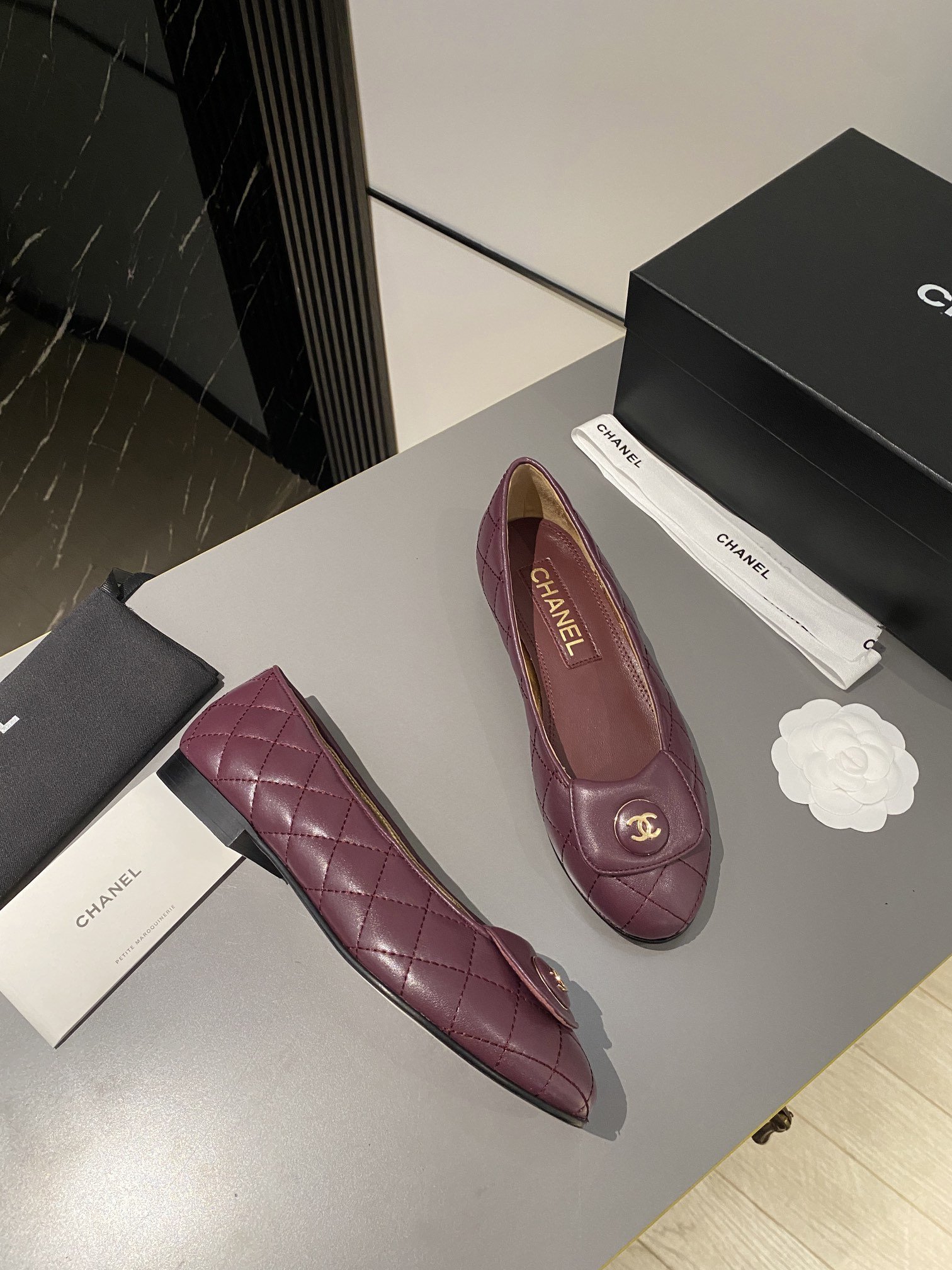 Chanel Ballet Flats Burgundy For Women