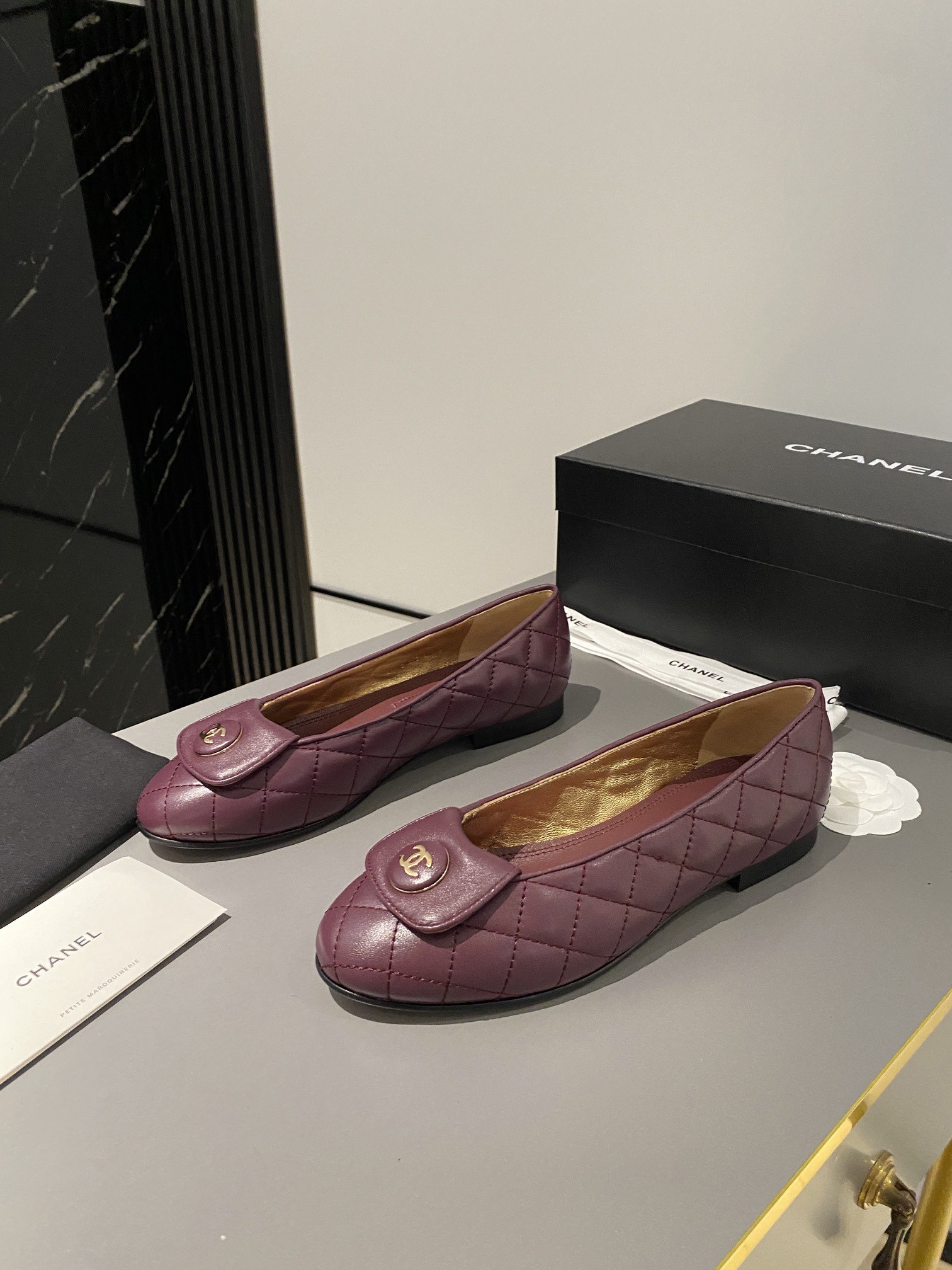 Chanel Ballet Flats Burgundy For Women