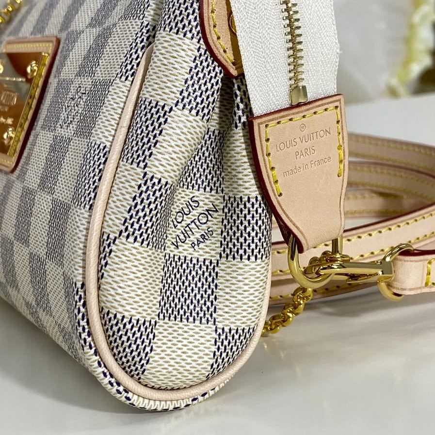 Louis Vuitton Eva 2Way Chain Shoulder Bag 9.8in/ 25cm Brown Damier Azur For Women N55214