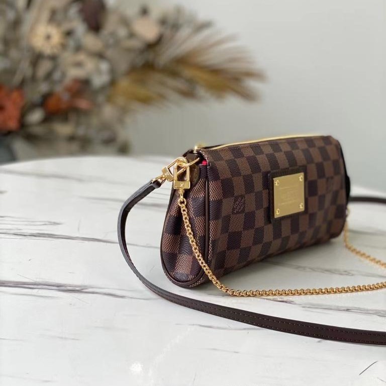 Louis Vuitton Eva 2Way Chain Shoulder Bag 9.8in/ 25cm Brown Damier Ebene For Women N55213