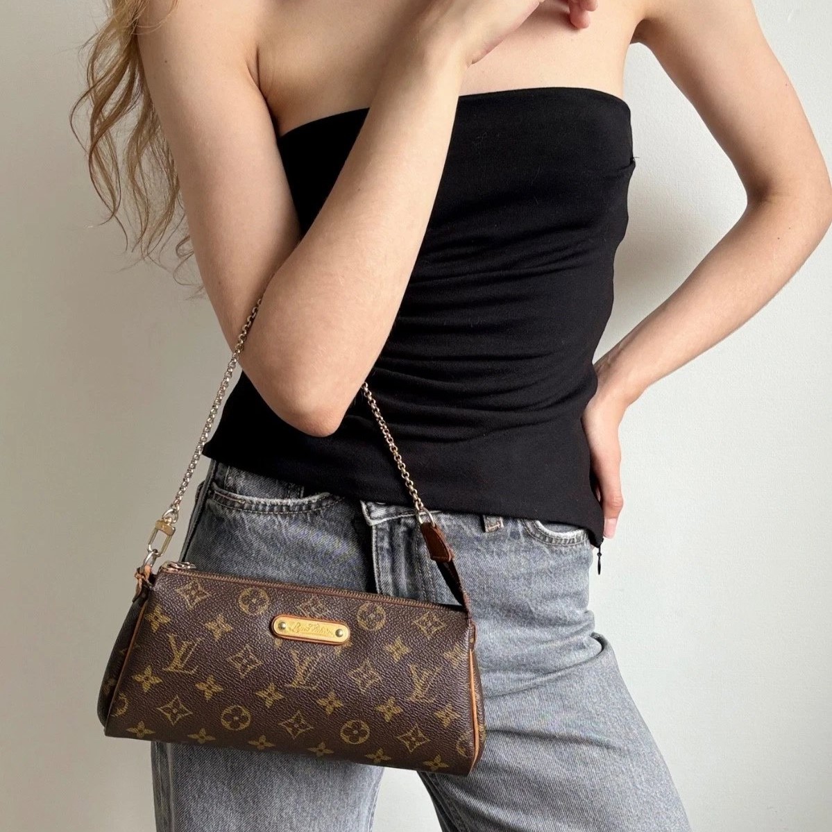 Louis Vuitton Eva 2Way Chain Shoulder Bag 9.8in/ 25cm Brown Monogram For Women