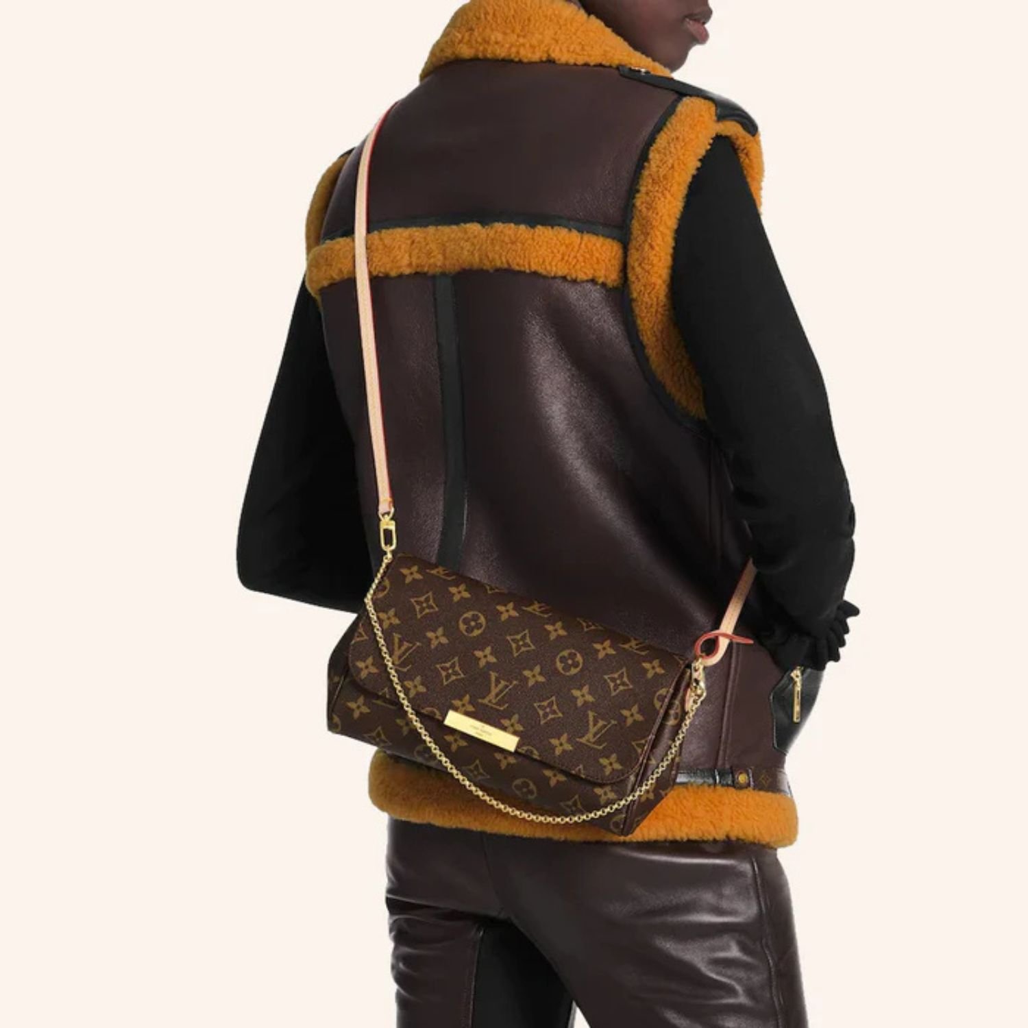 Louis Vuitton Favorite MM Crossbody Bag 11in/ 28cm Brown Monogram Canvas Gold Hardware For Women M40718Y