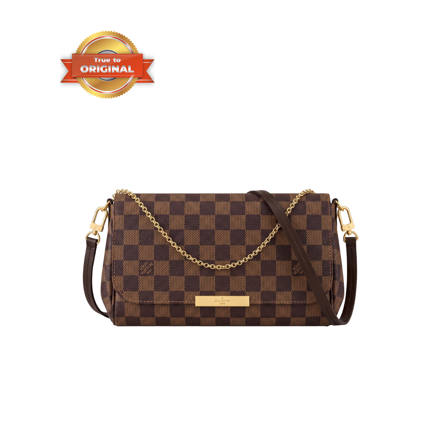Louis Vuitton Favorite PM Crossbody Bag 9.5in/ 24cm Brown Damier Ebene Gold Hardware For Women N41276