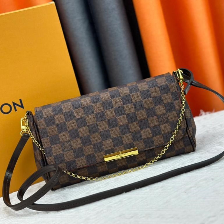 Louis Vuitton Favorite PM Crossbody Bag 9.5in/ 24cm Brown Damier Ebene Gold Hardware For Women N41276