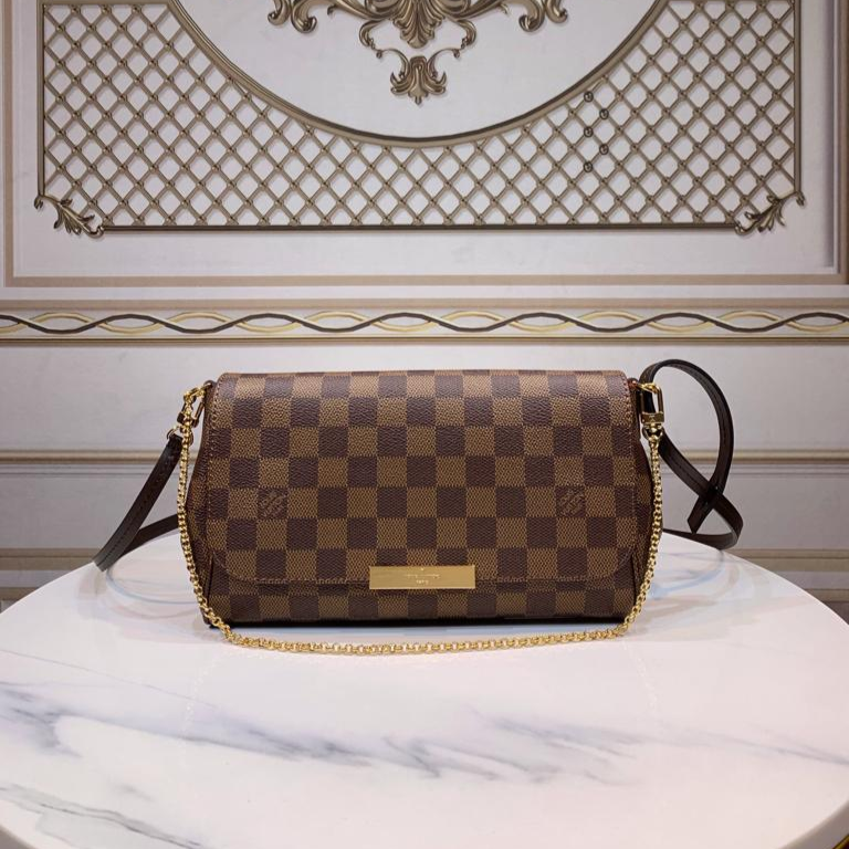 Louis Vuitton Favorite PM Crossbody Bag 9.5in/ 24cm Brown Damier Ebene Gold Hardware For Women N41276