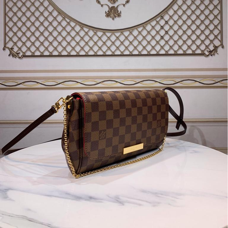 Louis Vuitton Favorite PM Crossbody Bag 9.5in/ 24cm Brown Damier Ebene Gold Hardware For Women N41276