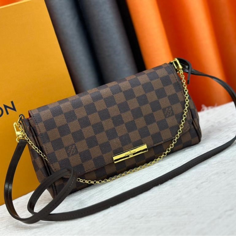 Louis Vuitton Favorite PM Crossbody Bag 9.5in/ 24cm Brown Damier Ebene Gold Hardware For Women N41276