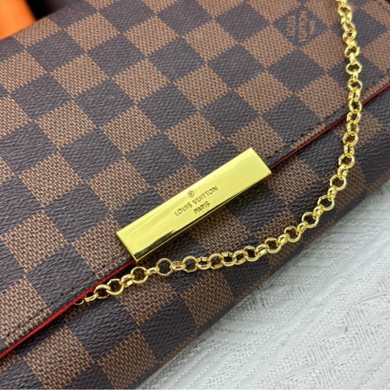 Louis Vuitton Favorite PM Crossbody Bag 9.5in/ 24cm Brown Damier Ebene Gold Hardware For Women N41276