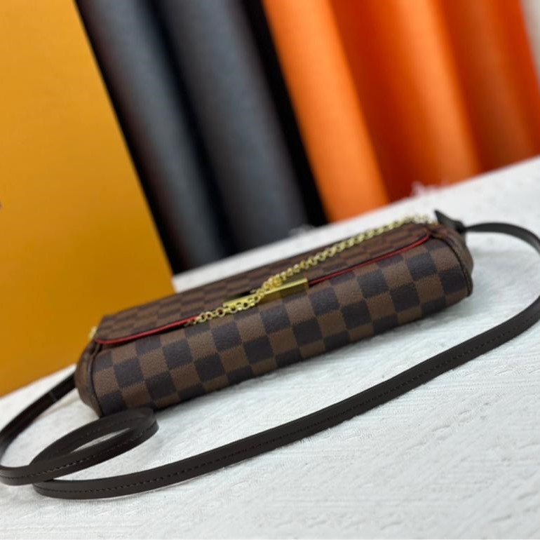 Louis Vuitton Favorite PM Crossbody Bag 9.5in/ 24cm Brown Damier Ebene Gold Hardware For Women N41276