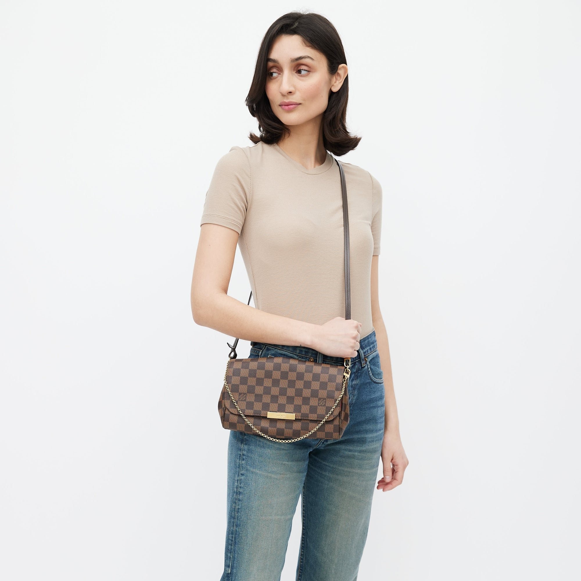 Louis Vuitton Favorite PM Crossbody Bag 9.5in/ 24cm Brown Damier Ebene Gold Hardware For Women N41276