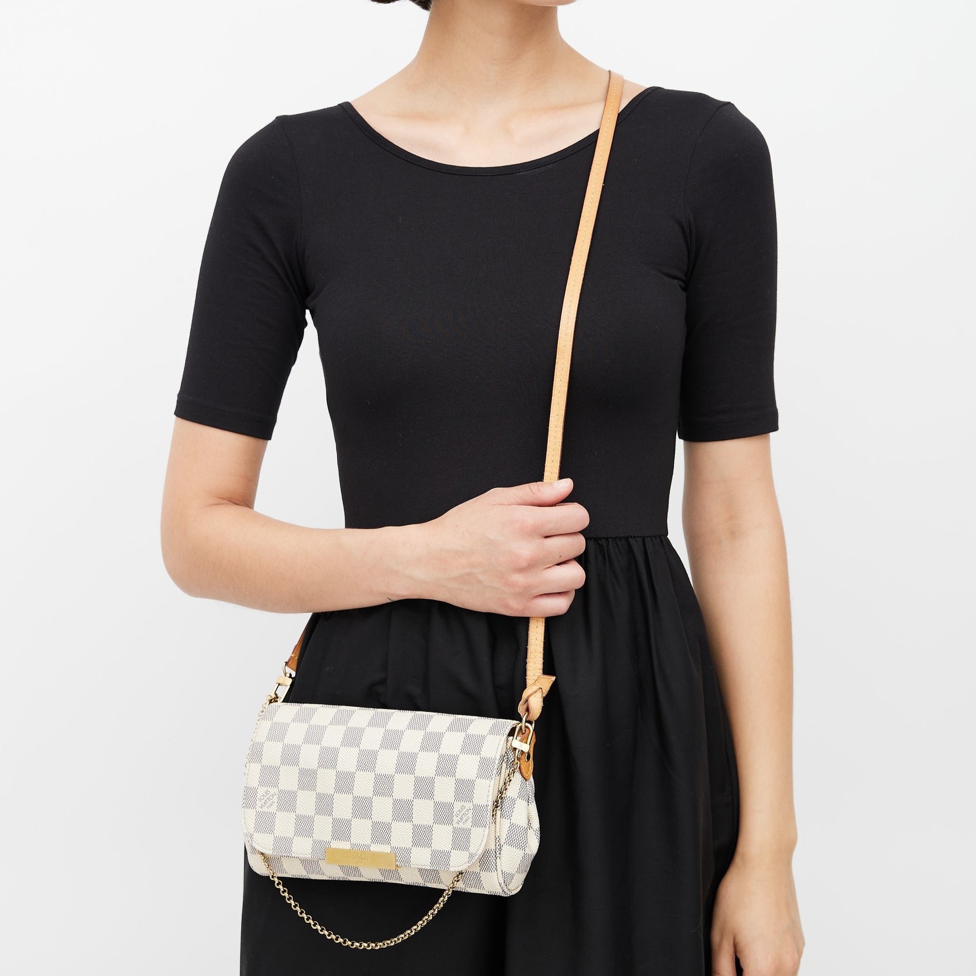 Louis Vuitton Favorite PM Crossbody Bag 9.5in/ 24cm Damier Azur Gold Hardware For Women N41277