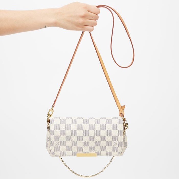 Louis Vuitton Favorite PM Crossbody Bag 9.5in/ 24cm Damier Azur Gold Hardware For Women N41277