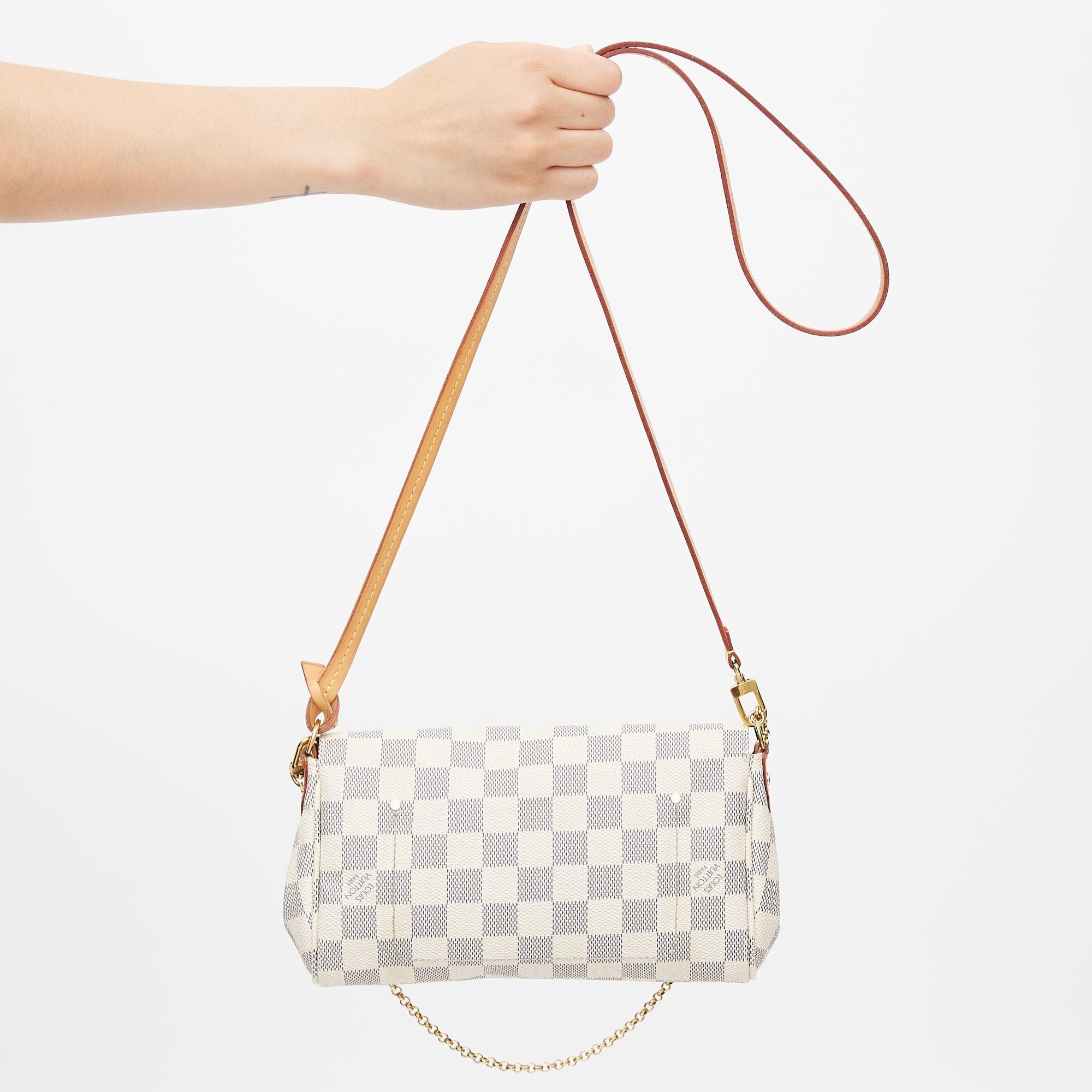 Louis Vuitton Favorite PM Crossbody Bag 9.5in/ 24cm Damier Azur Gold Hardware For Women N41277