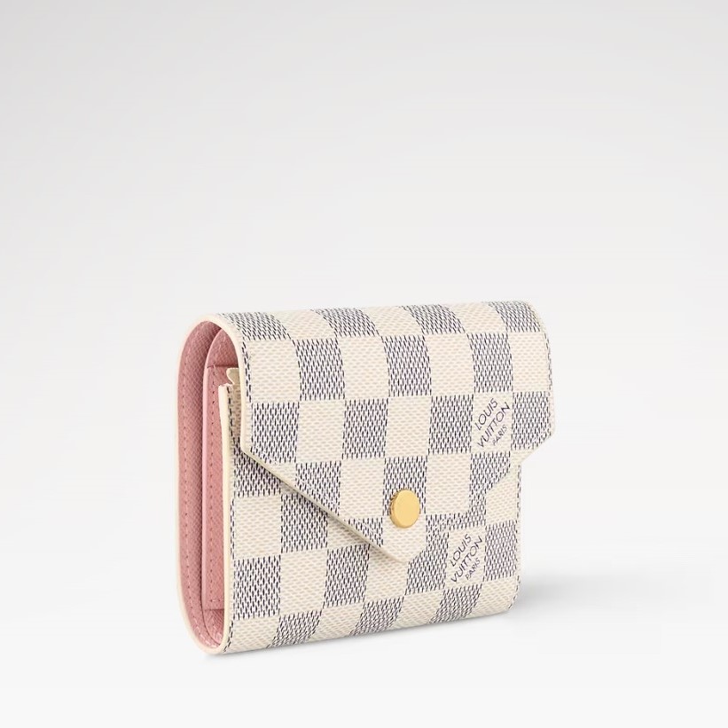 Louis Vuitton Victorine Wallet 4.7in/ 12cm Ballerine Pink Damier Azur For Women N64022