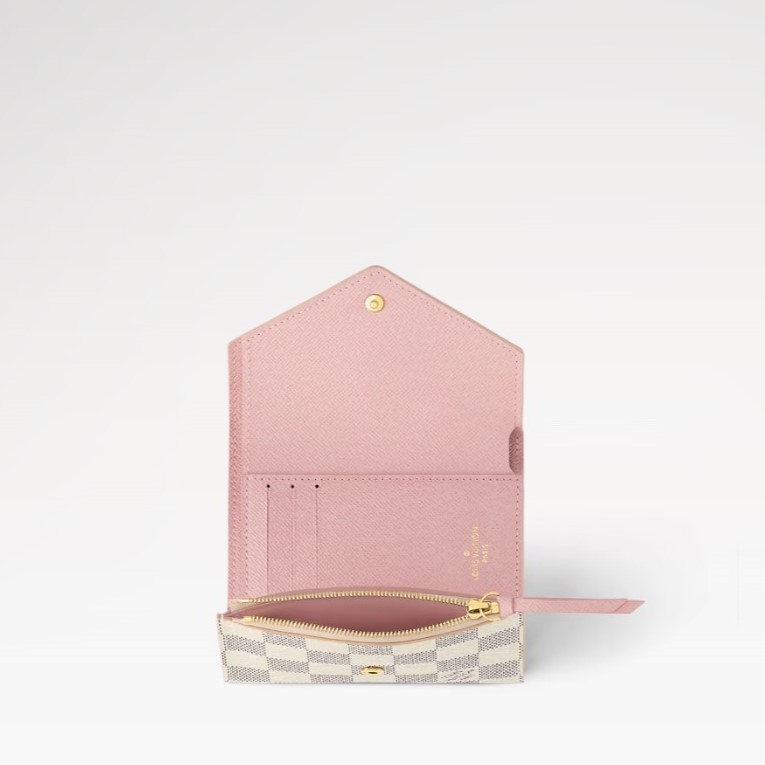 Louis Vuitton Victorine Wallet 4.7in/ 12cm Ballerine Pink Damier Azur For Women N64022